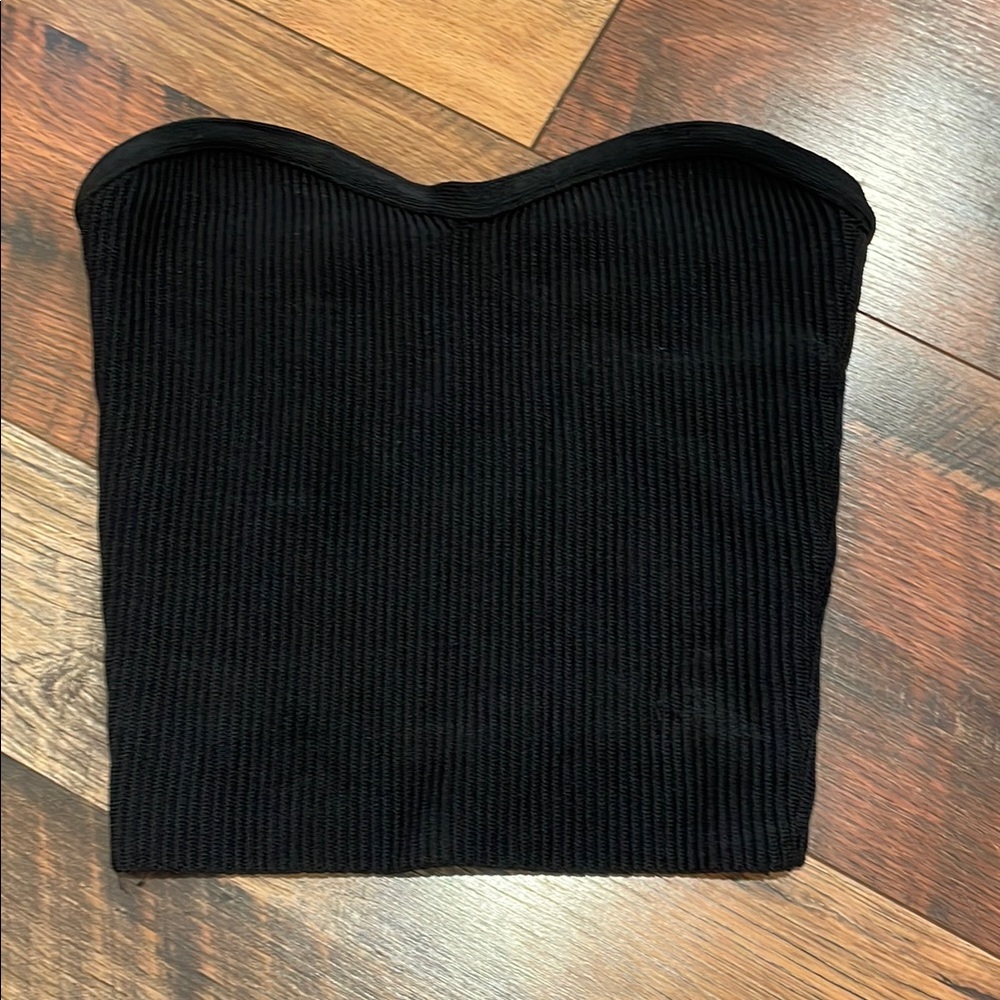 Black Ribbed Strapless Top